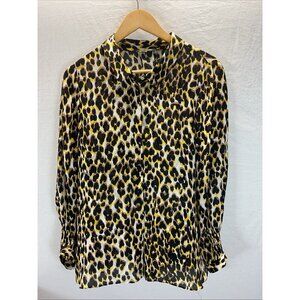 KOBI HALPERIN Ali silk blend leopard Blouse size XL career long sleeve‎